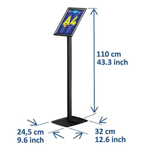 Menustandaard | Zwart | Kliklijst (A4) | Draaibaar | 245x320x900/1100(h)mm