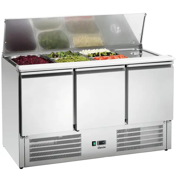 Saladette | 390L | 3 Deuren (1/1 GN) | Boven 4x 1/1 GN | 0°C/+10°C | Geforceerd | Klapdeksel | 1365x700x887(h)mm