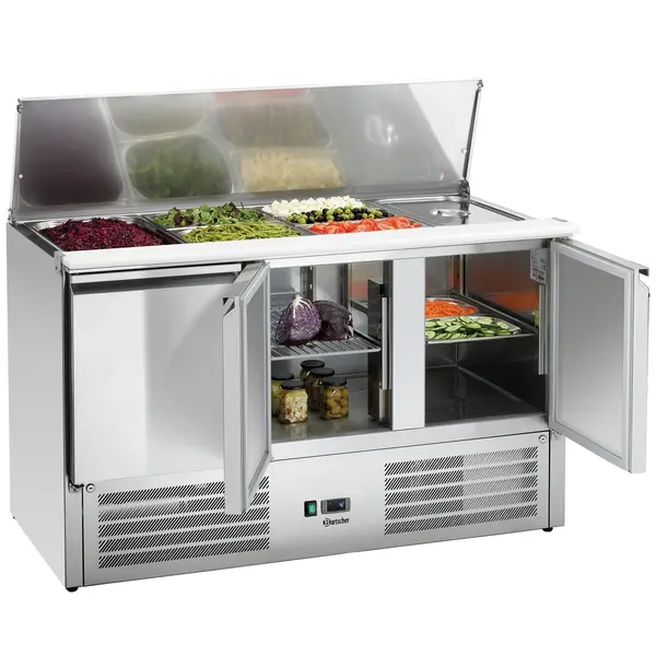 Saladette | 390L | 3 Deuren (1/1 GN) | Boven 4x 1/1 GN | 0°C/+10°C | Geforceerd | Klapdeksel | 1365x700x887(h)mm