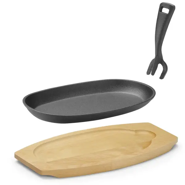 Serveerpan | Gietijzer/Hout | Div. Warmtebronnen | 280x140x30(h)mm