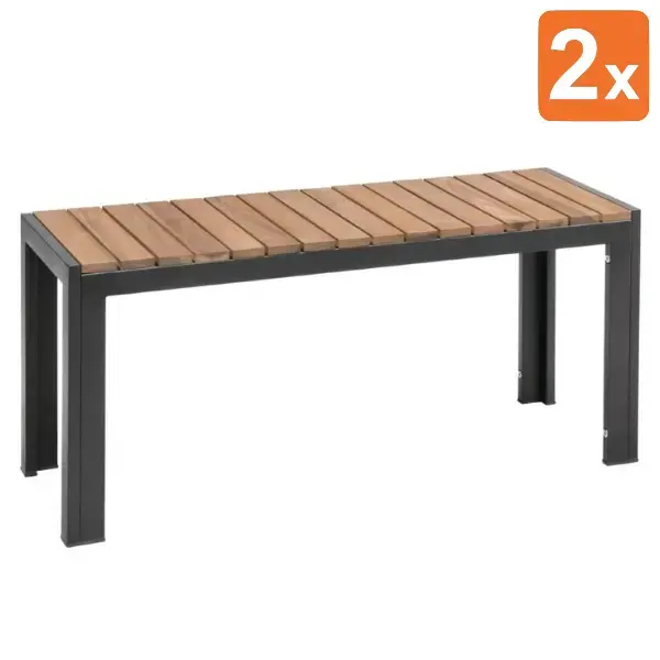 Banken | Hout/Staal | Hout (Acacia) | Zwart Frame | In-/Outdoor | 2 Stuks | 1000x350x450(h)mm