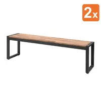 Bolero Banken | Hout/Staal | Hout (Acacia) | Zwart Frame | In-/Outdoor | 2 Stuks | 1600x380x450(h)mm