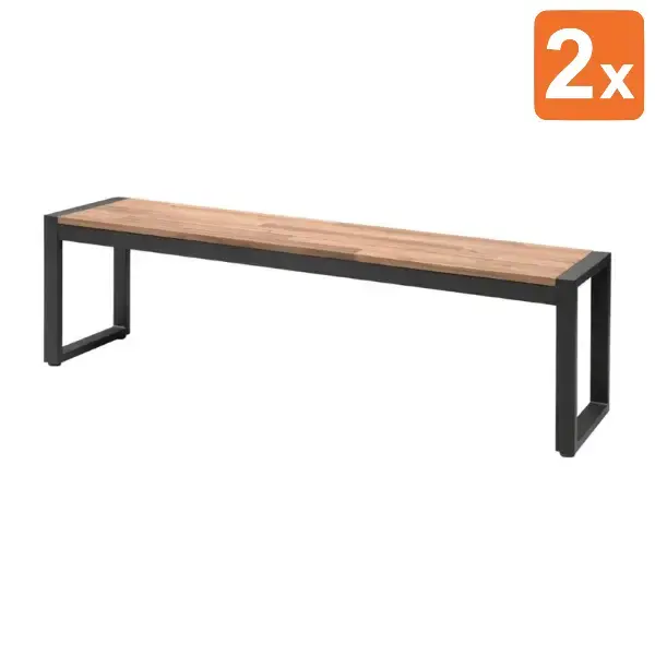 Banken | Hout/Staal | Hout (Acacia) | Zwart Frame | In-/Outdoor | 2 Stuks | 1600x380x450(h)mm