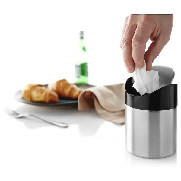 Tafelafvalbak | RVS/Zwart | Tuimeldeksel | Ø95x130(h)mm
