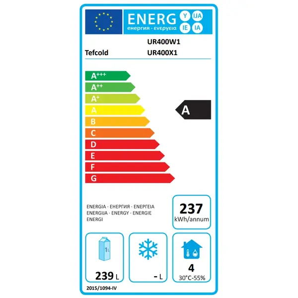 Koelkast | SERIE U | Energiezuinig | 361L | RVS | -2°C/+8°C | Statisch + Ventilator | Wielen | 600x615x1855(h)mm