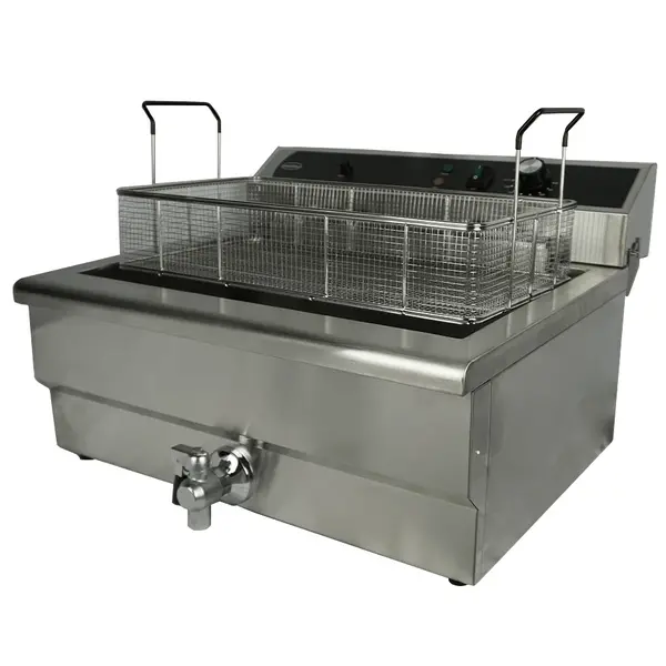 Deegwaren-/Visfriteuse | Elektrisch | 25L | 50°C/300°C | 6kW (400V) | Aftapkraan | 590x570x370(h)mm