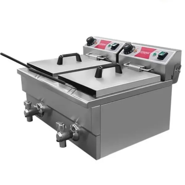 Friteuse | BUDGET | Elektrisch | 8+8L | 50°C/180°C | 6.6kW (2x 230V) | Aftapkraan | 570x513x355(h)mm