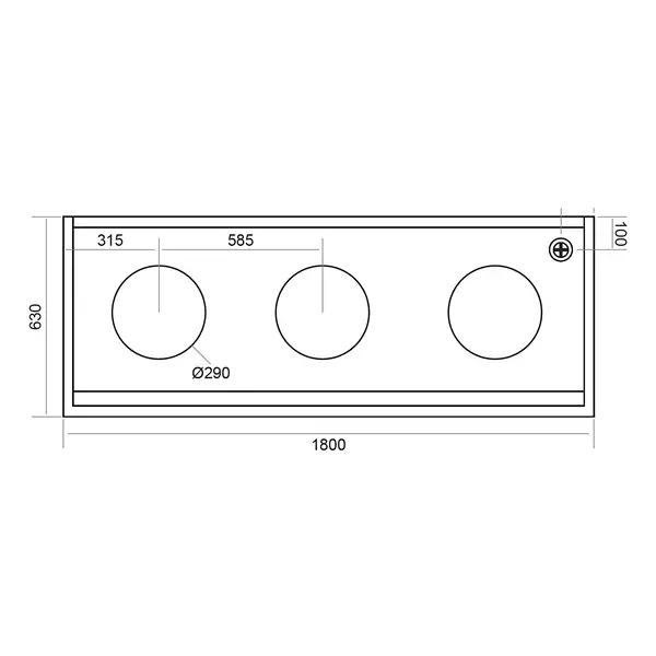 Wokfornuis | ASIA I | Gas | 3 Branders (3x 20/25/35kW) | Piëzo Ontsteking | Open Onderkast | 1800x630x780(h)mm