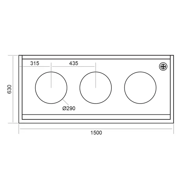 Wokfornuis | 3 Branders | 3x 21.44kW | 1500x630x780(h)mm