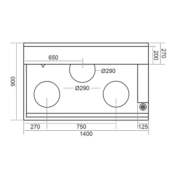 Wokfornuis | ASIA II | Gas | 3 Wokbranders (3x 20/25/35kW) | Piëzo Ontsteking | Watergordijn (1 Kraan) | Open Onderkast | 1400x900x780/1320(h)mm