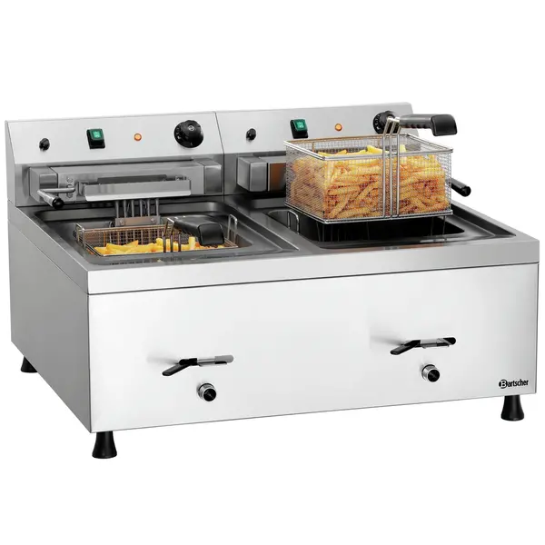 Friteuse | Elektrisch | 12+12L | 50°C/190°C | 18kW (400V) | Aftapkranen | 800x650x485(h)mm