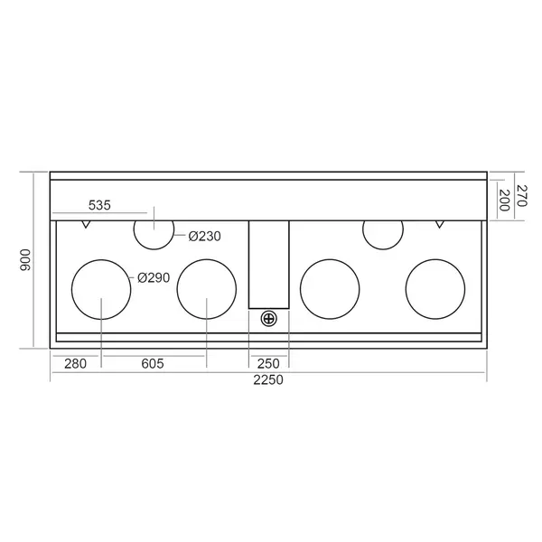 Wokfornuis | ASIA II | Gas | 4 Wokbranders (4x 20/25/35kW) + 2 Soepbranders (2x 12kW) | Piëzo Ontsteking | Watergordijn (2 Kranen) | Open Onderkast | 2250x900x780/1320(h)mm