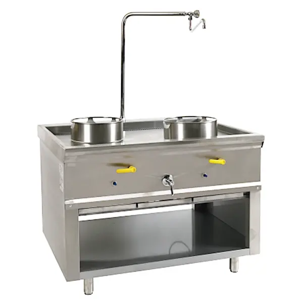 Wokfornuis | ASIA IV | Gas | 2 Branders (2x 20/25/35kW) | Piëzo Ontsteking | Waterkraan | Open Onderkast | 1200x700x780(h)mm