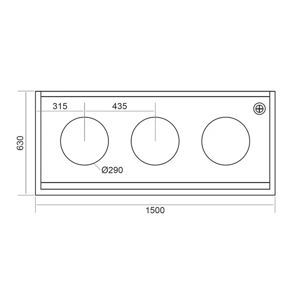 Wokfornuis | ASIA I | Gas | 3 Branders (3x 20/25/35kW) | Piëzo Ontsteking | 1500x630x400(h)mm