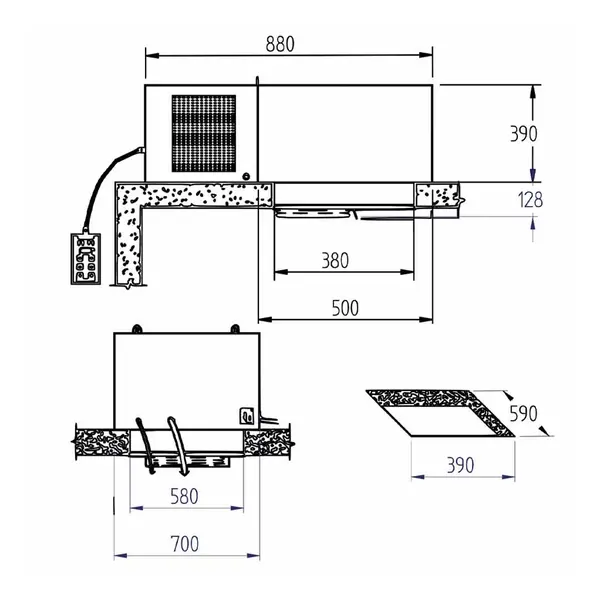 Plafondunit | 5.8-11.8m³ | -5°C/+5°C | 0.58kW (230V) | 880x700x390/520(h)mm