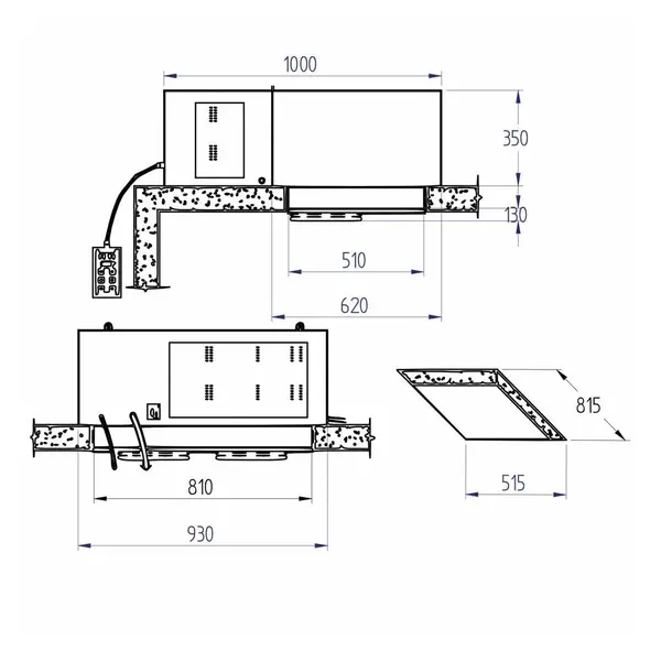 Plafondunit | 7.2-8.3m³ | -15°C/-25°C | 0.8kW (230V) | 1000x930x350/480(h)mm