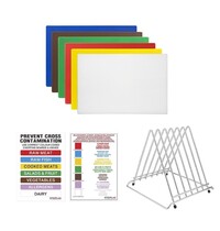 Hygiplas Snijplankenset | HDPE | Meerdere Kleuren | HACCP | 6 Stuks | Incl. Snijplankenrek | 455x305x12(h)mm 
