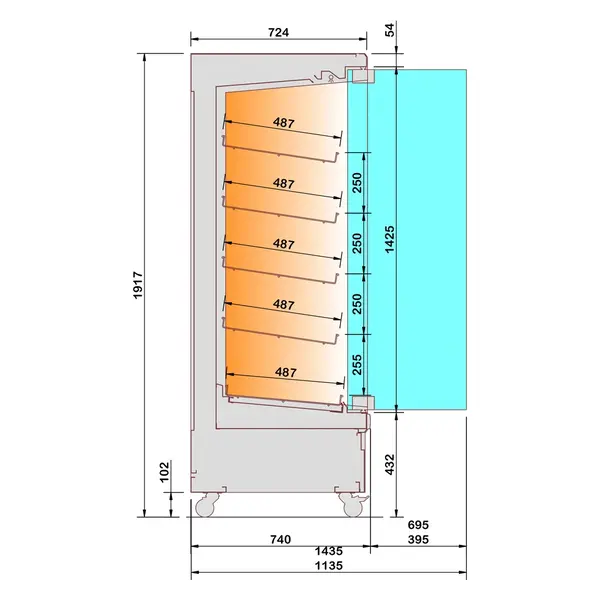 Verwamd Wandmeubel | AOSTA LINE | Zwart | 65°C/80°C | 5 Niveaus | Zelfbediening | 3.1kW (230V) | Wielen (Geremd) | 800x741x1917(h)mm