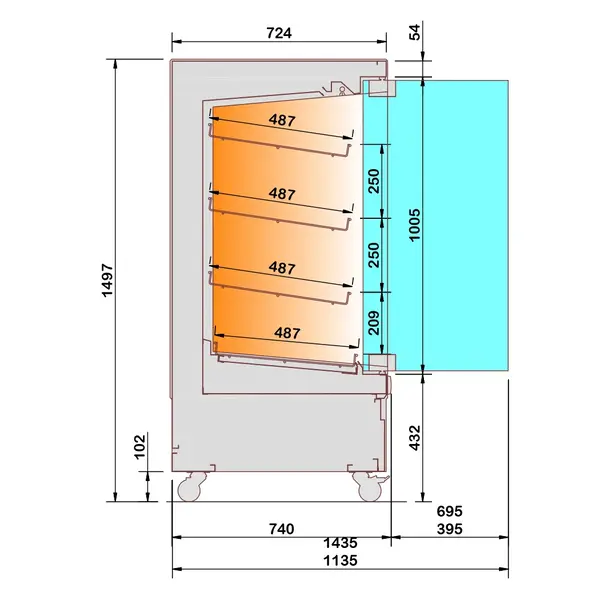 Verwamd Wandmeubel | AOSTA LINE | Zwart | 65°C/80°C | 4 Niveaus | Zelfbediening | 3.7kW (230V) | Wielen (Geremd) | 1000x741x1497(h)mm