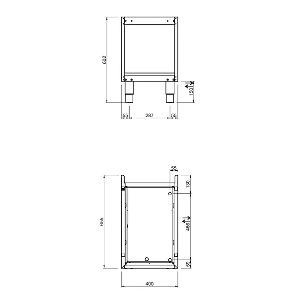 Onderstel | OPTIMA 700 | RVS | Open Kast | 400x655x600(h)mm
