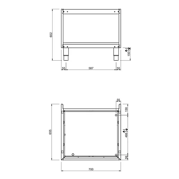Onderstel | OPTIMA 700 | RVS | Open Kast | 700x655x600(h)mm