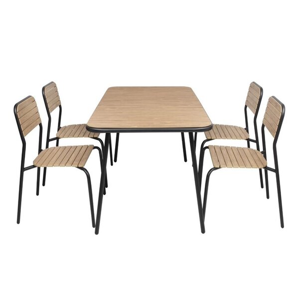 Stoelen | SANTORINI | Hout/Staal | Naturel | Zwart Frame | In-/Outdoor | Stapelbaar | 4 Stuks | 525x570x845(h)mm