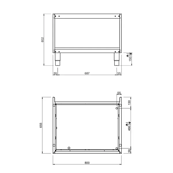 Onderstel | OPTIMA 700 | RVS | Open Kast | 800x655x600(h)mm