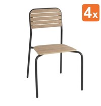 Bolero Stoelen | SANTORINI | Hout/Staal | Naturel | Zwart Frame | In-/Outdoor | Stapelbaar | 4 Stuks | 525x570x845(h)mm