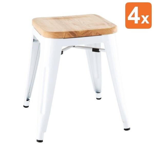Krukken | BISTRO | Hout/Staal | Hout (Essen) | Wit Frame | Indoor | Stapelbaar | 4 Stuks | 408x400x450(h)mm