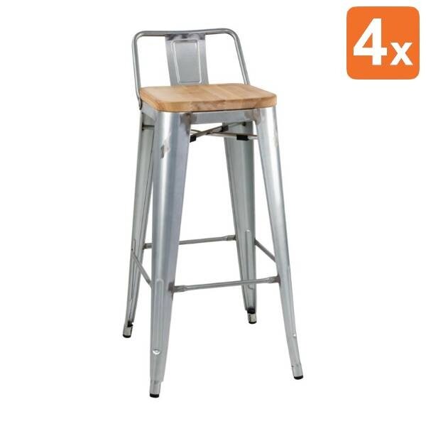 Barkrukken | BISTRO | Hout/Staal | Hout (Essen) | Zilver Frame | Indoor | 4 Stuks | 430x450x900(h)mm
