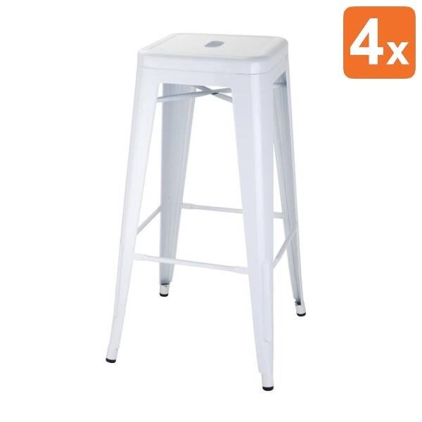 Barkrukken | BISTRO | Staal | Wit | In-/Outdoor | Stapelbaar | 4 Stuks | 425x425x770(h)mm
