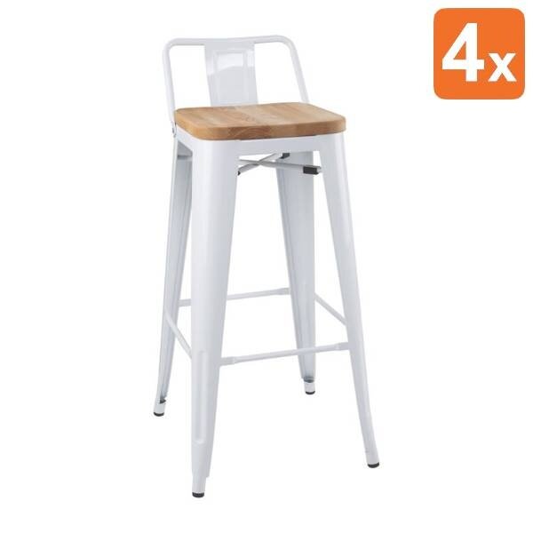Barkrukken | BISTRO | Hout/Staal | Hout (Essen) | Wit Frame | Indoor | 4 Stuks | 430x450x900(h)mm