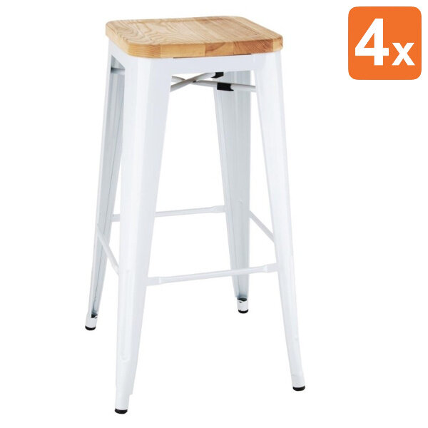 Barkrukken | BISTRO | Hout/Staal | Hout (Essen) | Wit Frame | Indoor | Stapelbaar | 4 Stuks | 427x425x760(h)mm