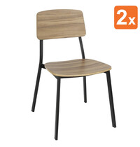 Bolero Stoelen | BEAUFORT | Hout/Staal | Walnut | Zwart Frame | Indoor | Stapelbaar | 2 Stuks | 560x510x820(h)mm