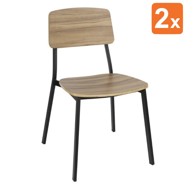 Stoelen | BEAUFORT | Hout/Staal | Walnut | Zwart Frame | Indoor | Stapelbaar | 2 Stuks | 560x510x820(h)mm
