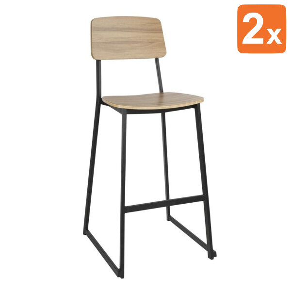Barkrukken | BEAUFORT | Hout/Staal | Walnut | Zwart Frame | Indoor | 2 Stuks | 610x510x1145(h)mm