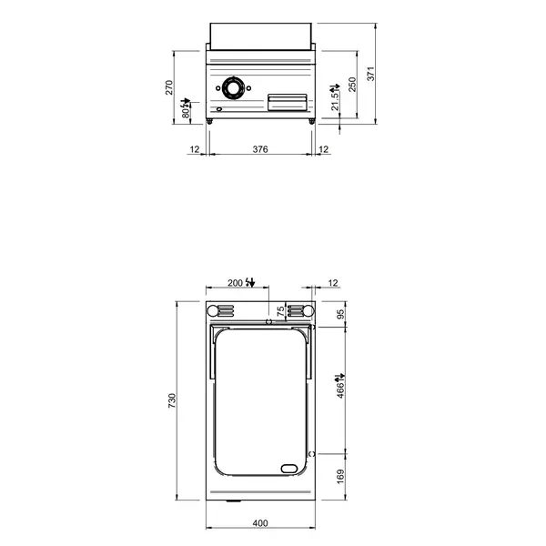 Bak-/Grillplaat | OPTIMA 700 | Elektrisch | Glad Oppervlak 330x540 (Gietijzer) | 50°C/300°C | 5kW (400V) | 400x700x250/320(h)mm