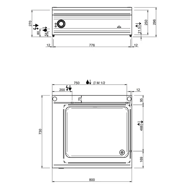 Bain-Marie | OPTIMA 700 | Elektrisch | 2/1 GN | 30°C/90°C | 3kW (230V) | Aftapkraan | 800x700x250/320(h)mm