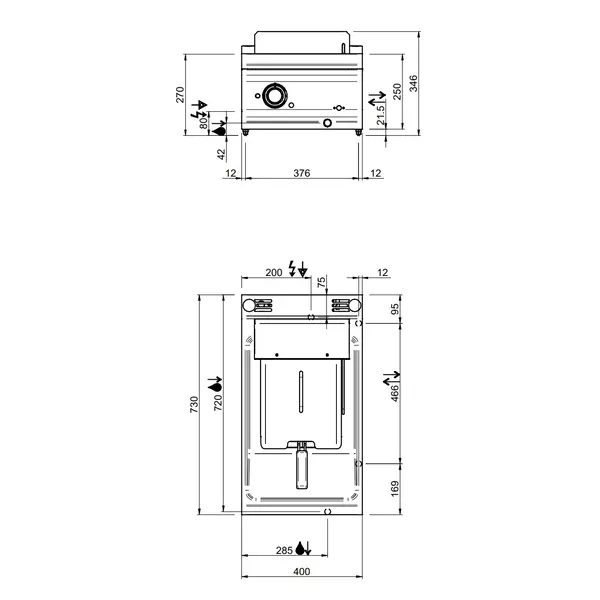Friteuse | OPTIMA 700 | Elektrisch | 12L | 100°C/190°C | 9kW (400V) | Aftapkraan | 400x700x250/320(h)mm