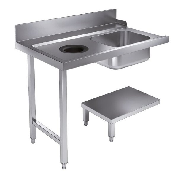 Aanvoertafel | Voor COM-7280.0045-0046 | Met Afvalgat | Spoelbak Links | Opstaande Rand | 1200x750x900(h)mm