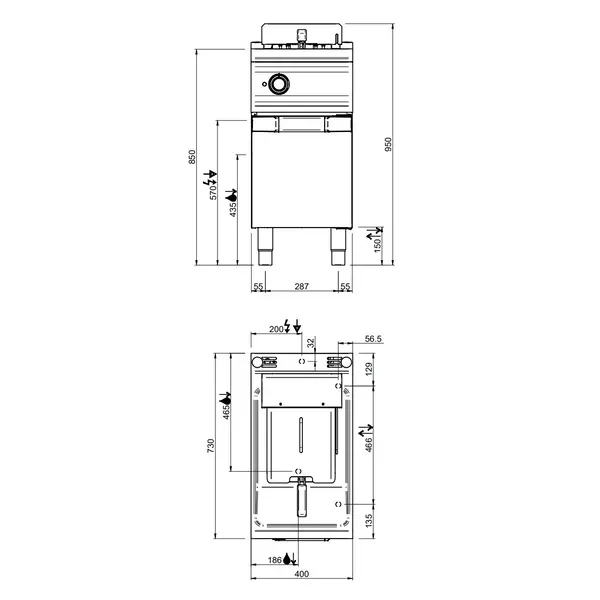 Friteuse | OPTIMA 700 | Elektrisch | 13L | 100°C/190°C | 9kW (400V) | Aftapkraan | 400x700x850/920(h)mm