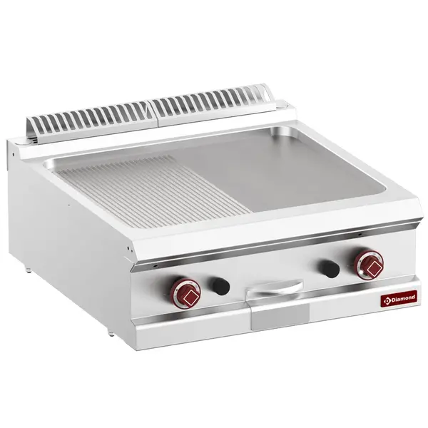 Bak-/Grillplaat | OPTIMA 700 | Gas | Glad/Gegroefd Oppervlak 630x540 (Gietijzer) | 14kW | Piëzo Ontsteking | 700x700x250/320(h)mm