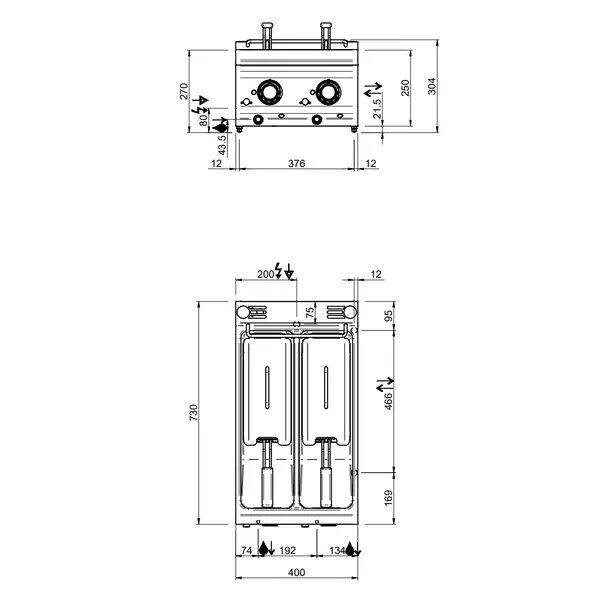 Friteuse | OPTIMA 700 | Elektrisch | 7+7L | 100°C/190°C | 10.5kW (400V) | Aftapkranen | 400x700x250/320(h)mm