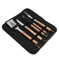 Deglon Sabatier Barbecueset | RVS/Hout | Vleesvork, Barbecuetang, Vleesmes, Getande Spatel | Incl. Foudraal 