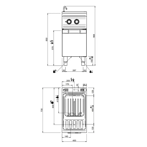 Pastakoker | OPTIMA 700 | Elektrisch | 26L | 5.5kW (400V) | Vulkraan + Aftapkraan | 400x700x850/920(h)mm