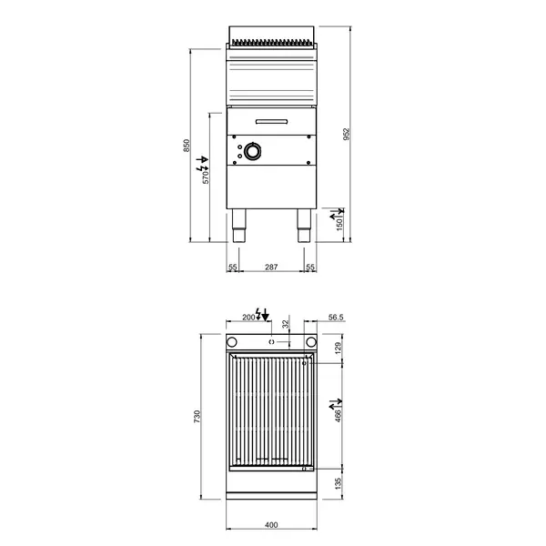 Stoomgrill | OPTIMA 700 | Elektrisch | Oppervlak 352x475 (Gietijzer) | 6kW (400V) | Uitneembare Waterlade | 400x700x850/920(h)mm