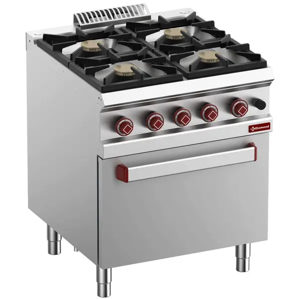 Fornuis + Oven | OPTIMA 700 | Gas | 4 Branders (4x 7kW) + 2/1 GN Oven (6kW) | Waakvlam/Piëzo | 700x700x850/920(h)mm