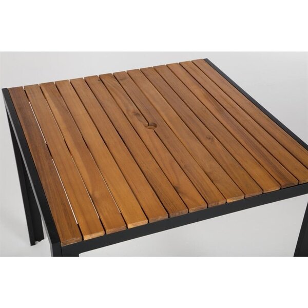 Tafel | Hout/Staal | Acaciahout Blad | Zwart Frame | In-/Outdoor | Parasolgat | 800x800x740(h)mm