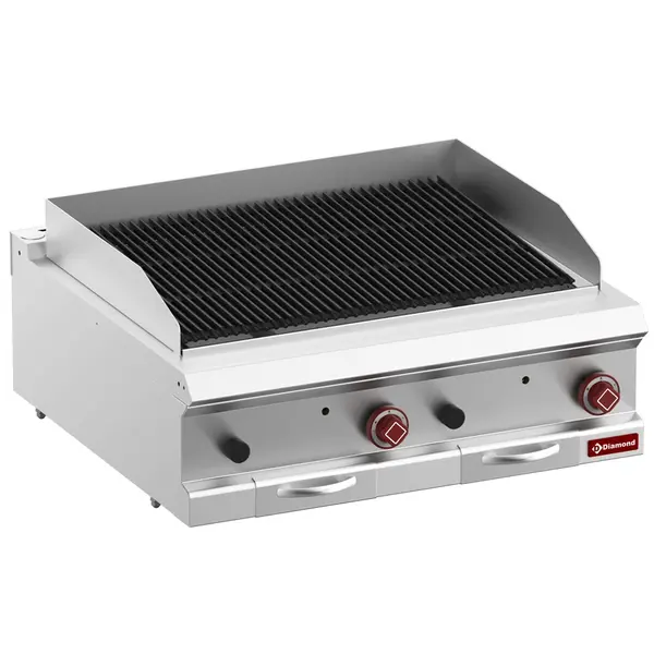 Lavasteengrill | OPTIMA 700 | Gas | Oppervlak 704x475 (Gietijzer) | 15kW | Piëzo Ontsteking | 800x700x250/320(h)mm