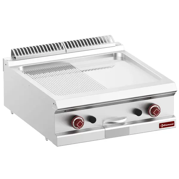 Bak-/Grillplaat | OPTIMA 700 | Gas | Glad/Gegroefd Oppervlak 630x540 (Verchroomd) | 14kW | Piëzo Ontsteking | 700x700x250/320(h)mm